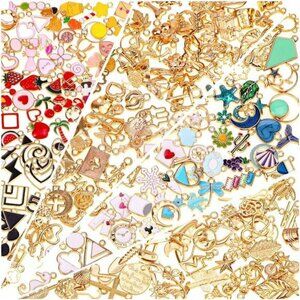 200Pcs Jewelry Charms Bulk Mixed Metal Enamel DIY Necklace Bracelet Craft Kit